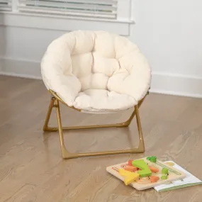 23" Kids Cozy Mini Folding Saucer Chair, Sherpa Moon Chair for Toddlers and Bedroom, Ivory/Soft Gold
