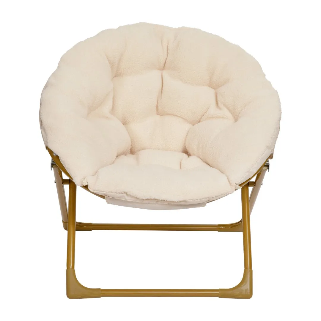 23" Kids Cozy Mini Folding Saucer Chair, Sherpa Moon Chair for Toddlers and Bedroom, Ivory/Soft Gold