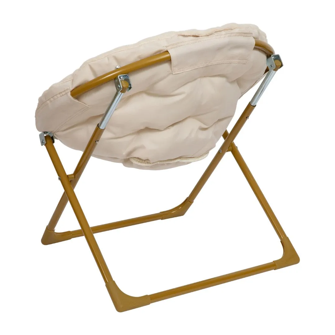 23" Kids Cozy Mini Folding Saucer Chair, Sherpa Moon Chair for Toddlers and Bedroom, Ivory/Soft Gold