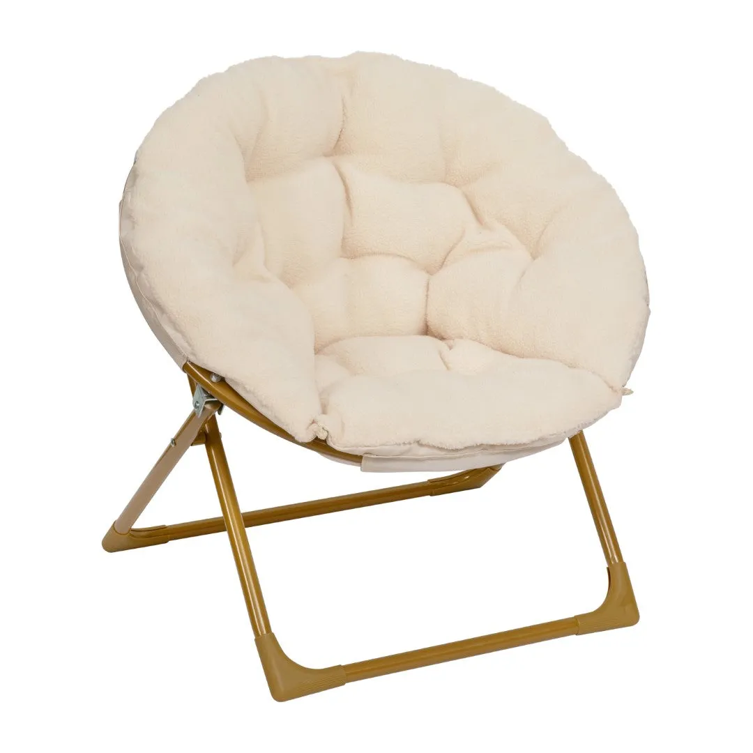 23" Kids Cozy Mini Folding Saucer Chair, Sherpa Moon Chair for Toddlers and Bedroom, Ivory/Soft Gold