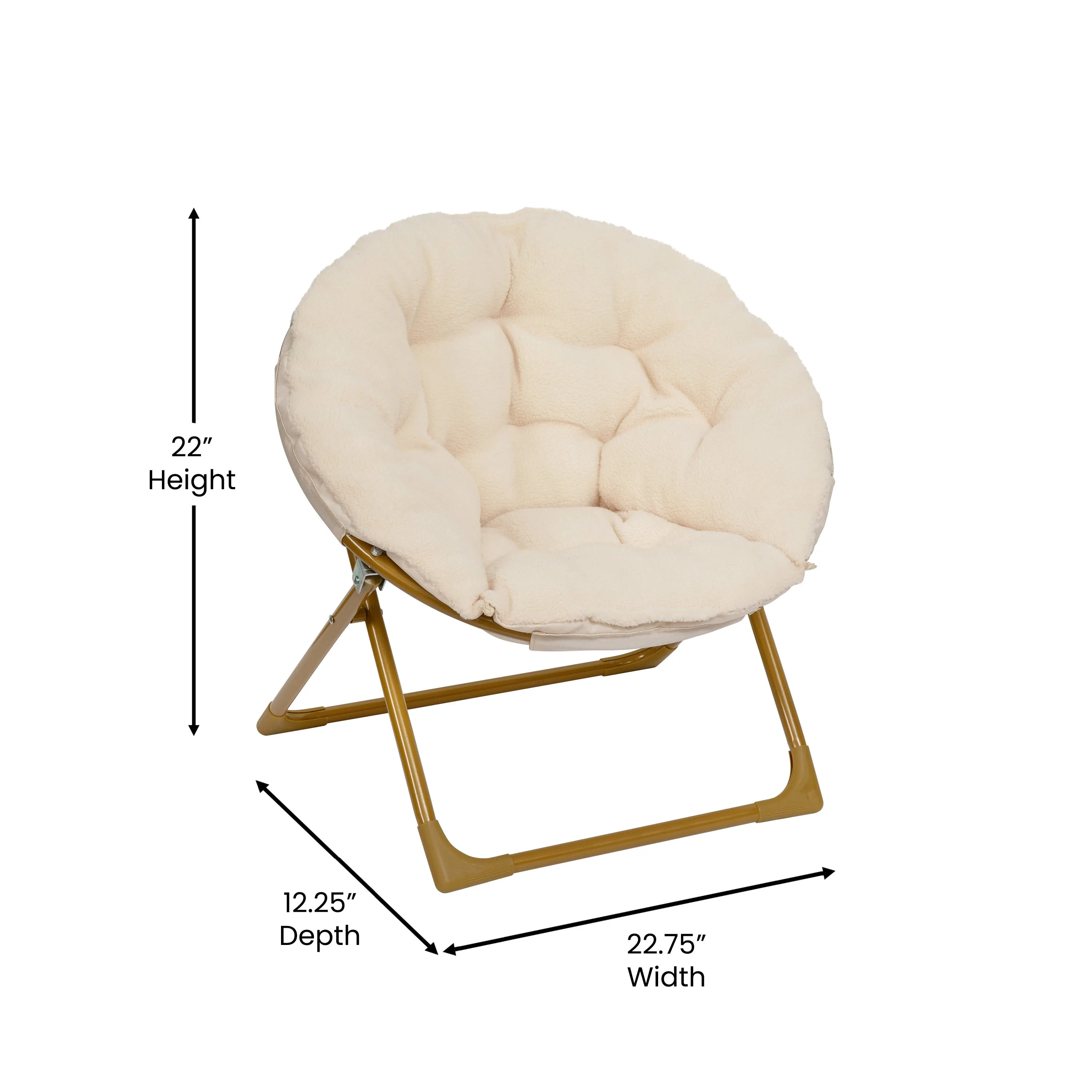 23" Kids Cozy Mini Folding Saucer Chair, Sherpa Moon Chair for Toddlers and Bedroom, Ivory/Soft Gold