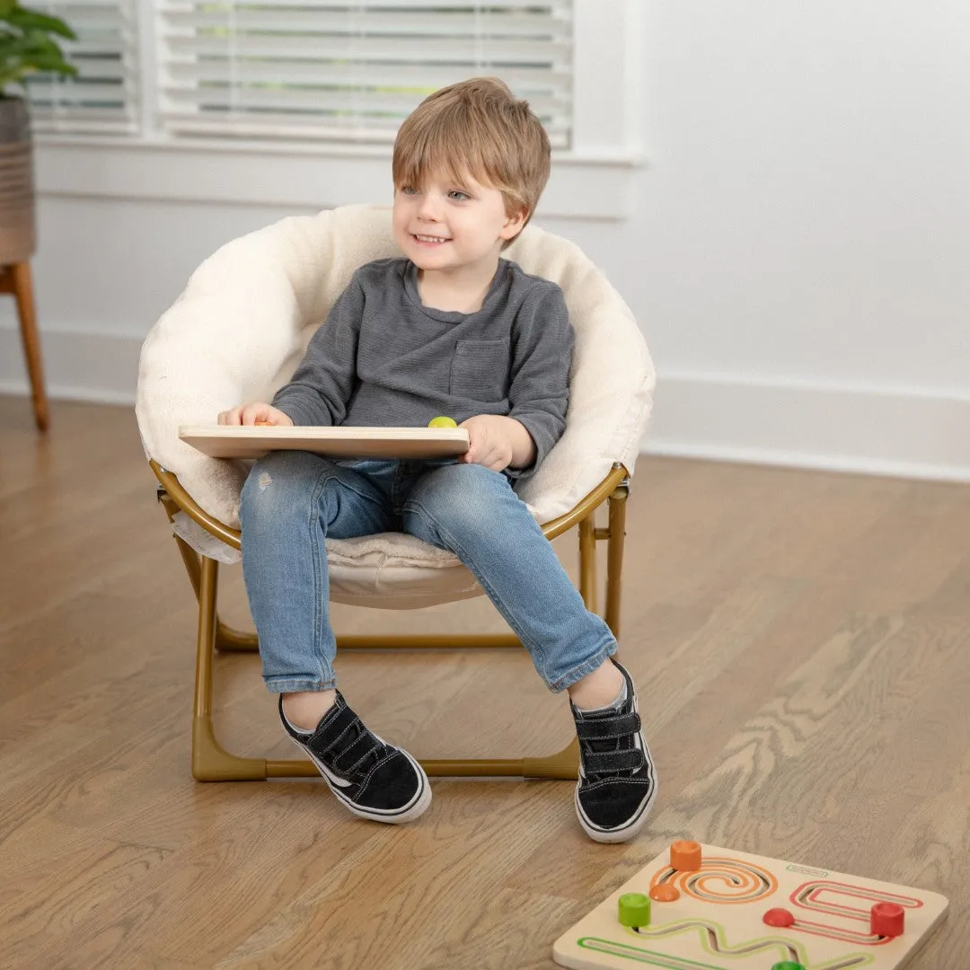 23" Kids Cozy Mini Folding Saucer Chair, Sherpa Moon Chair for Toddlers and Bedroom, Ivory/Soft Gold