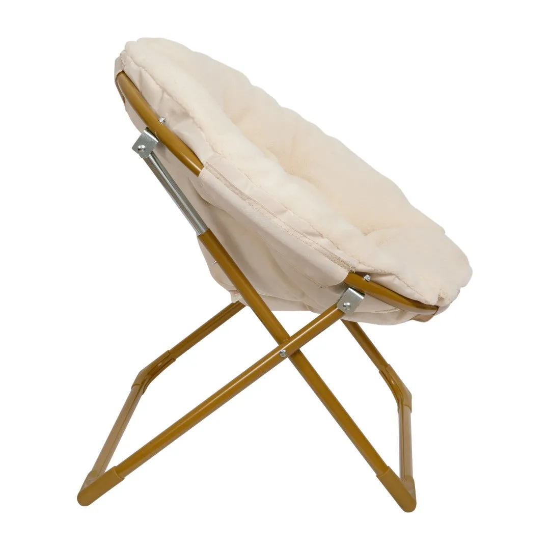 23" Kids Cozy Mini Folding Saucer Chair, Sherpa Moon Chair for Toddlers and Bedroom, Ivory/Soft Gold