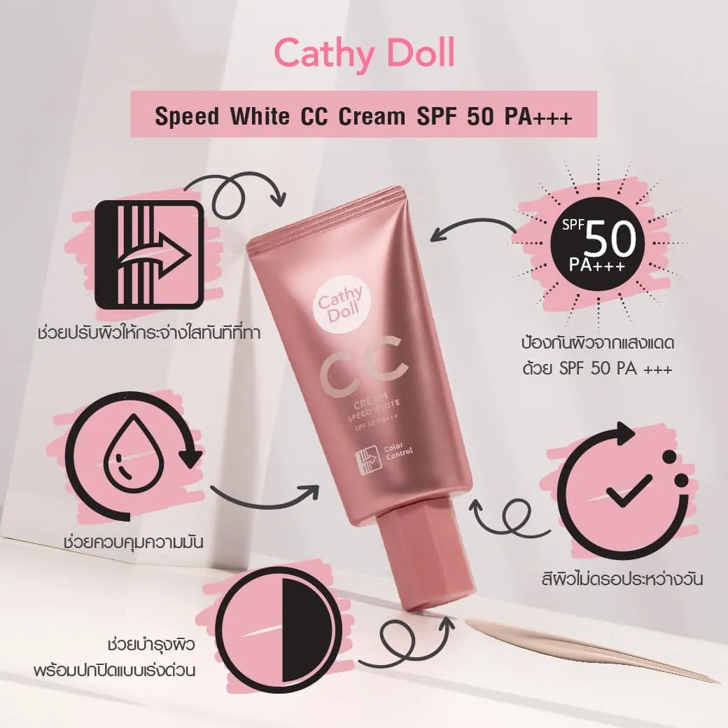 Cathy Doll Speed White SPF 50 PA    CC Cream 50ml #1 Light Beige (Thai)