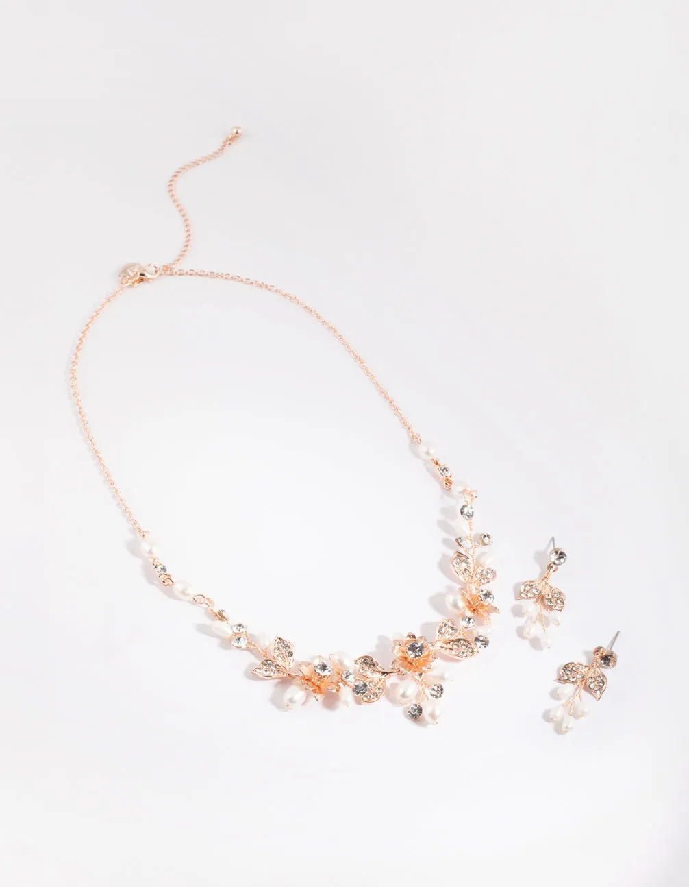 Rose Gold Diamante & Pearl Necklace