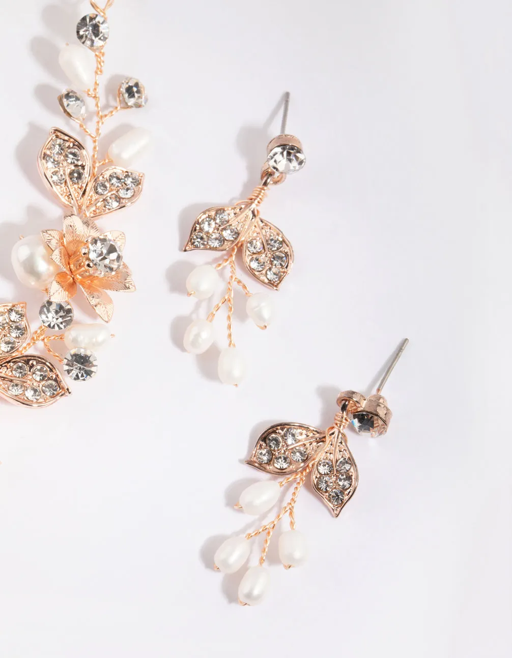 Rose Gold Diamante & Pearl Necklace